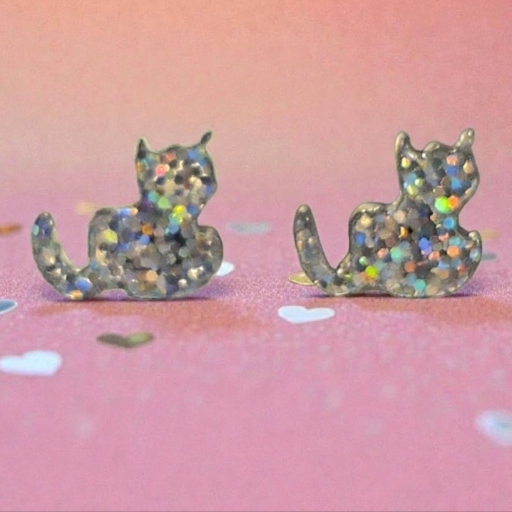 Glittery Cat Earrings